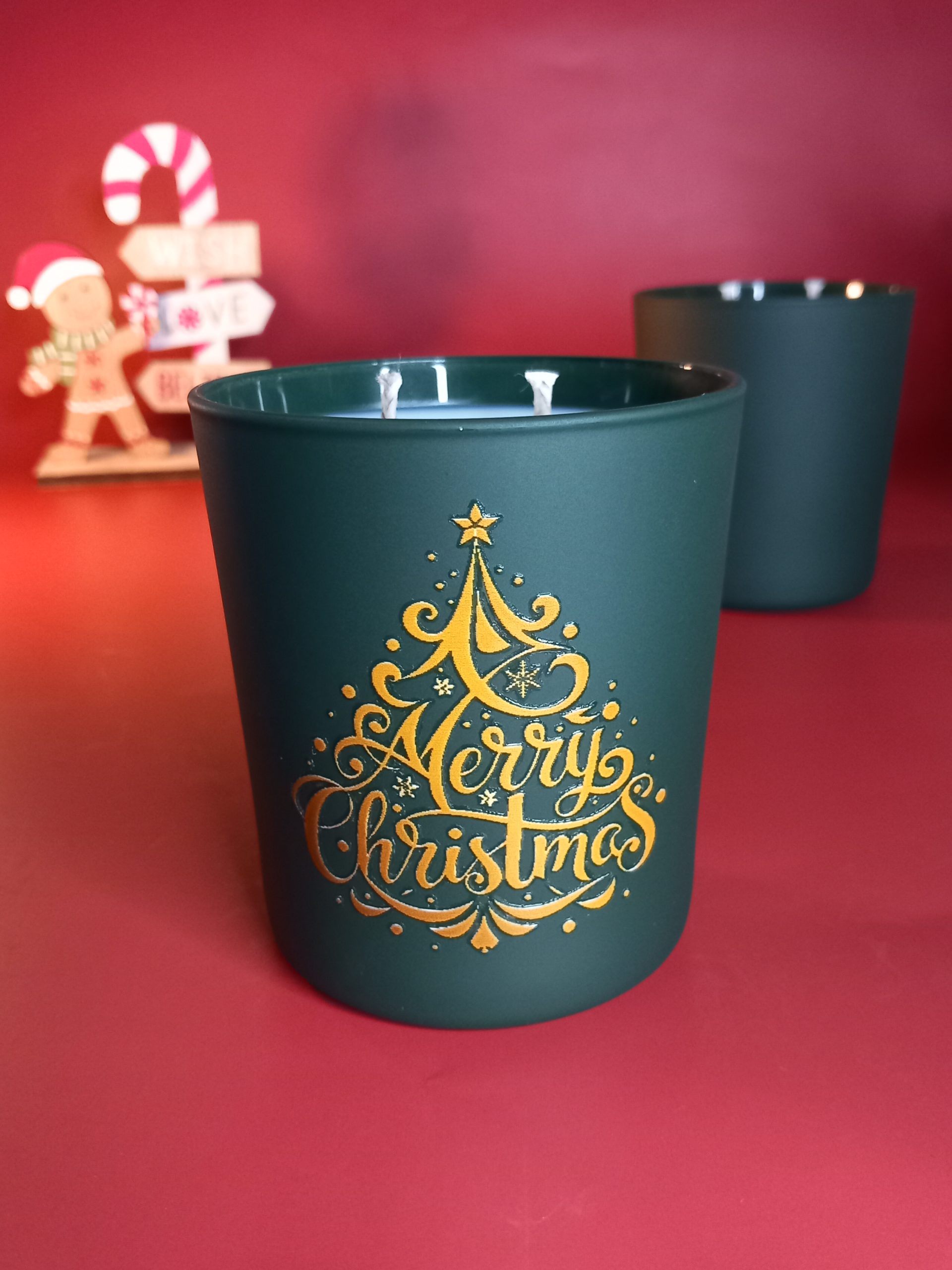 Merry Christmas Green Glass